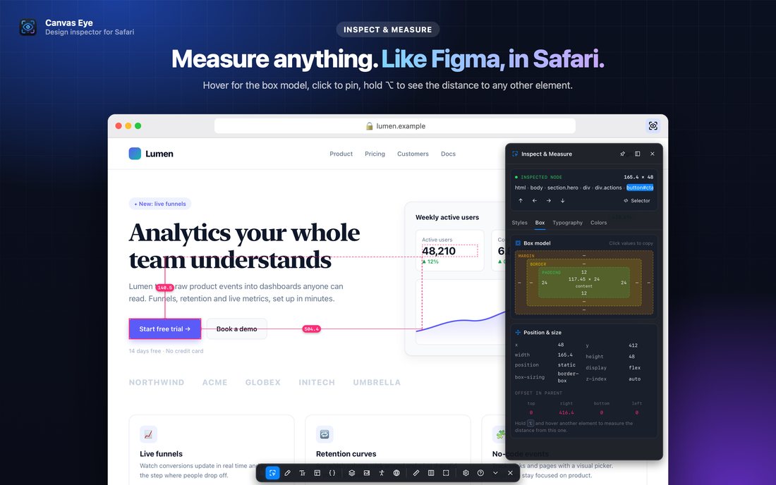 Canvas Eye inspecting a website in Safari