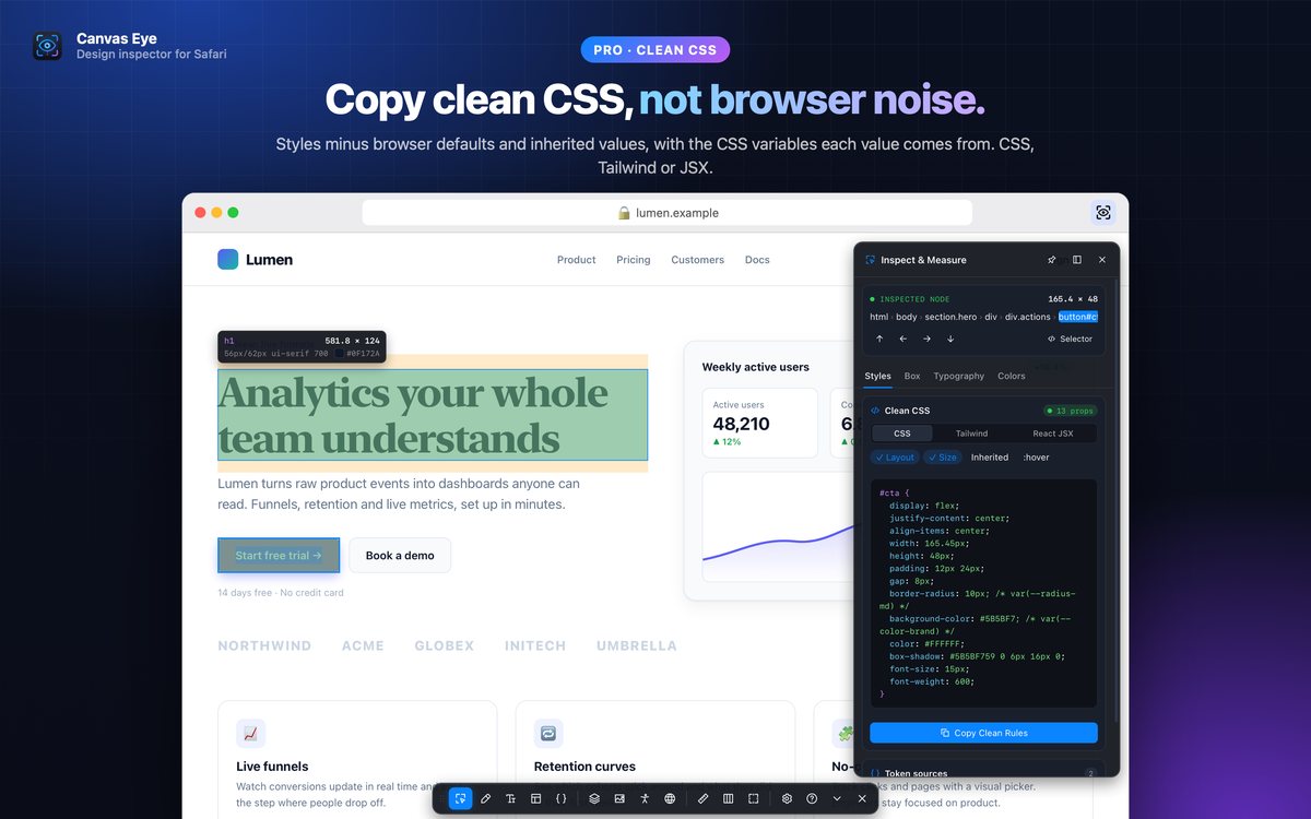 Clean CSS copied from a button, with CSS variable sources