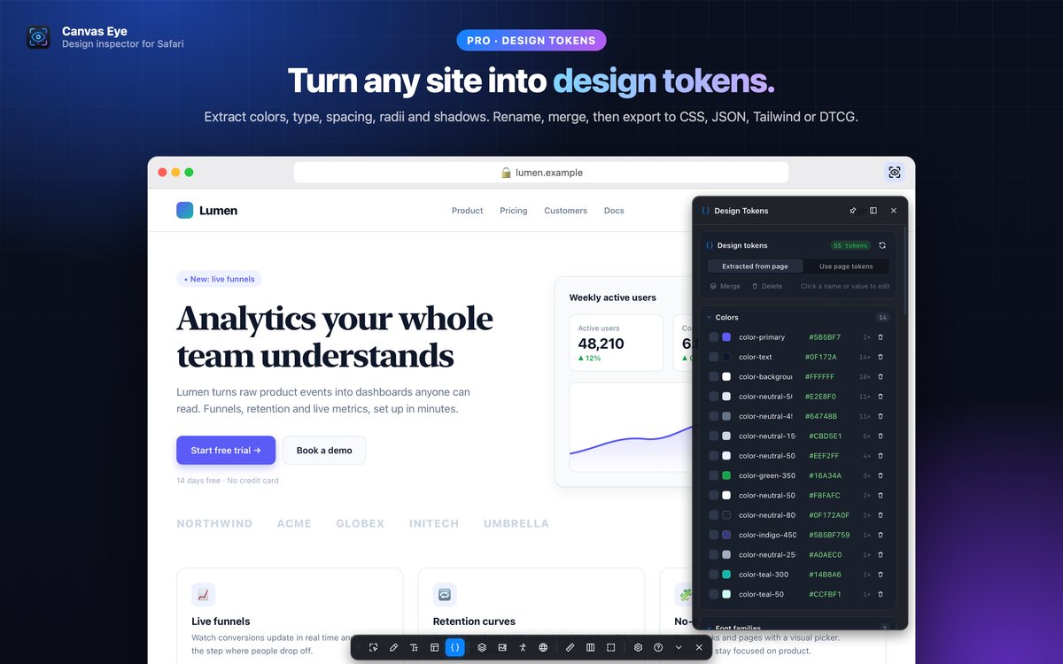Design tokens extracted from a website