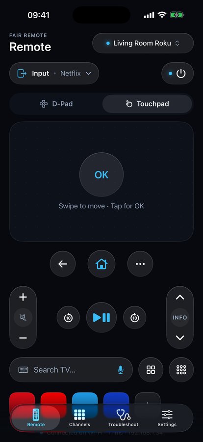 Touchpad mode for swiping through TV menus