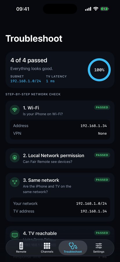 Built-in troubleshooter checking the connection