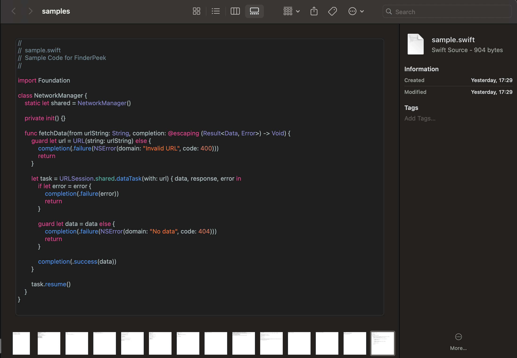 FinderPeek Quick Look code preview in macOS Finder