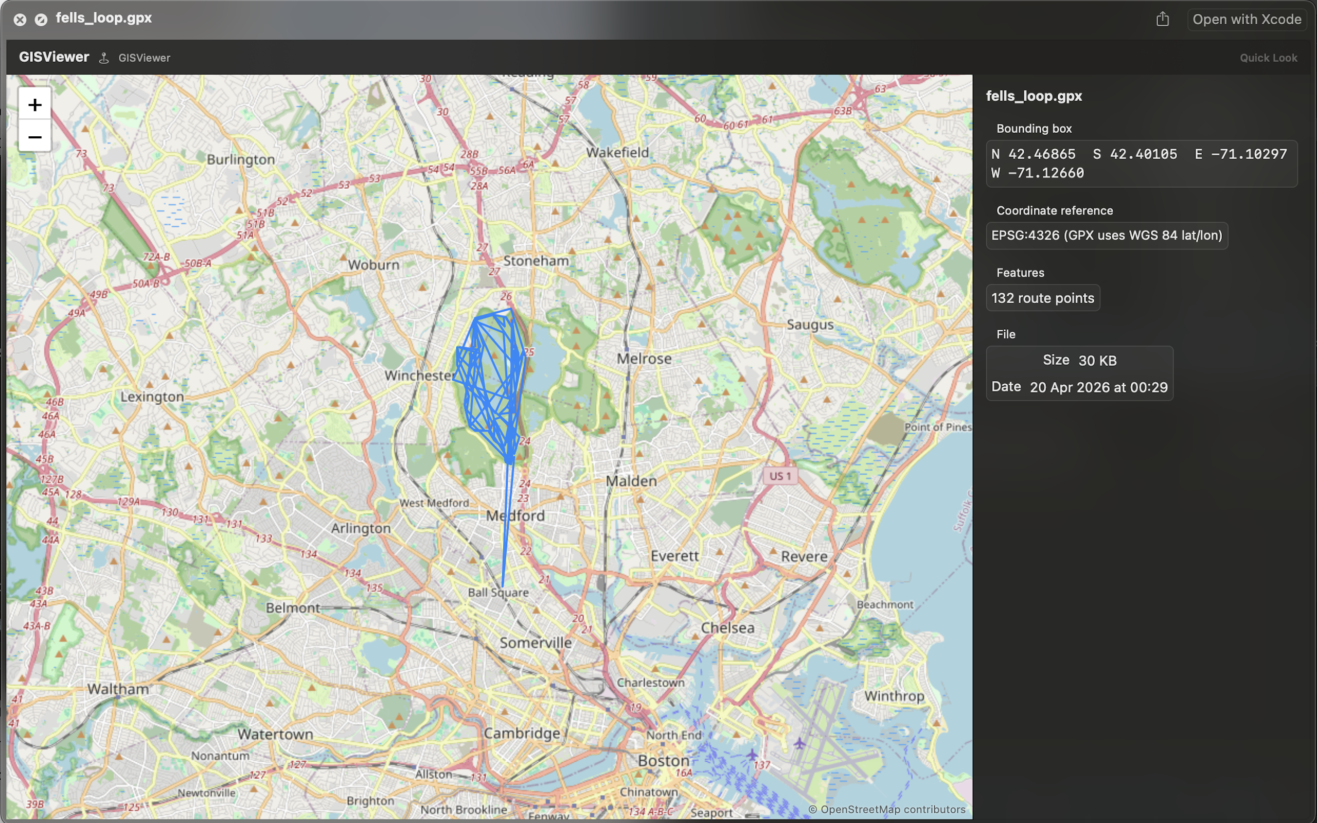 GIS Quick Viewer showing spatial data on macOS